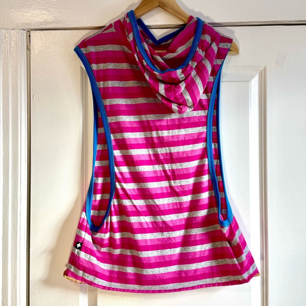 ➕ Andrew Christian Vibrant Striped Hooded Shredder Tank - Picture 2 of 6